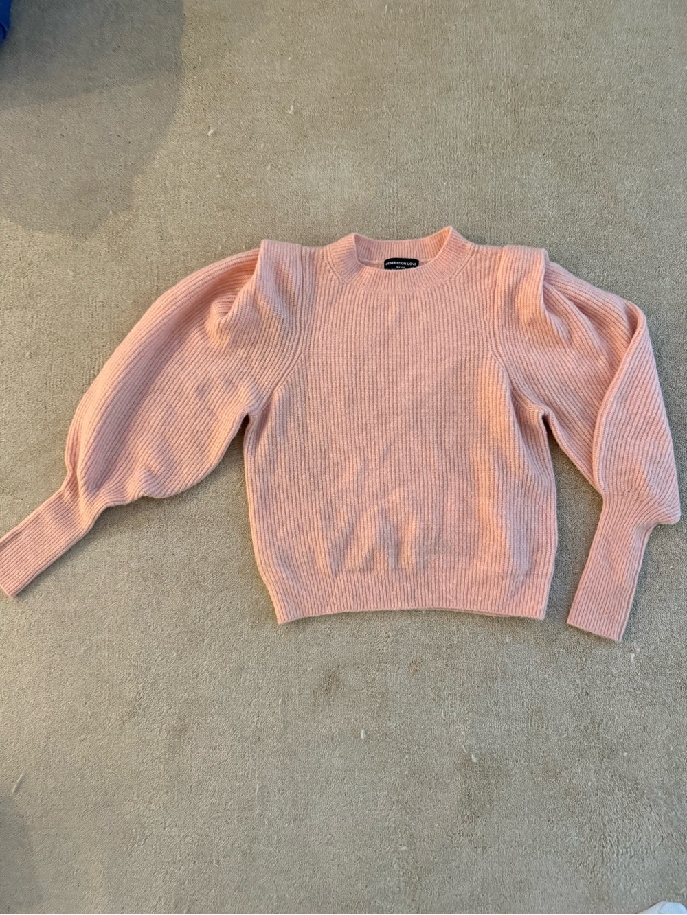 Generation Love Pink Puff-Sleeve Ribbed Crew Sweater